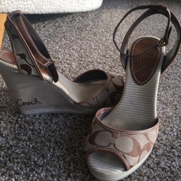Coach tan logo wedges